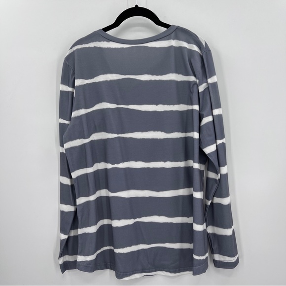 Gray Stripe Tie Dye Button Accent Long Sleeve Tee, XL - Picture 3 of 5